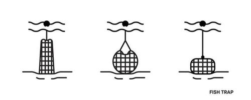 Symbolsatz für Fischfalle. Dieses Symbol ist das Ausrüstungssymbol, das zum Fangen von Fischen verwendet wird. editierbarer Icon-Satz. Angelverein oder Online-Webshop kreative Vektorgrafiken. vektor
