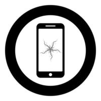 smartphone med krasch pekskärm ikon i cirkel rund svart färg vektor illustration platt stil bild