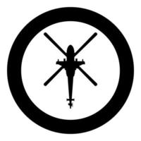 Helikopter-Draufsicht-Kampfhubschrauber-Symbol im Kreis rundes schwarzes Farbvektor-Illustrations-Flat-Style-Image vektor