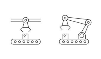 Symbolsatz für moderne Robotik und manuelle Fertigung. Verpackung, Verladung und Lagerbestand. Entfernung von feinen Strichzeichnungen. stilillustrationen lokalisiert auf weiß. vektor