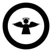 Engel mit Fliegenflügel-Symbol im Kreis rundes schwarzes Farbvektor-Illustrations-Flachbild vektor