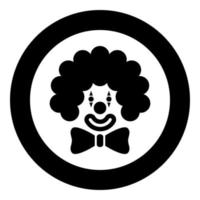 Clown-Gesichtskopf mit großer Schleife und lockigem Haar Zirkuskarneval lustig laden Konzept-Symbol im Kreis rundes schwarzes Farbvektor-Illustrations-Flachartbild ein vektor