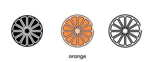 orangefarbenes Icon-Design. orangefarbenes Symbol in Silhouette gesetzt, bunt und linear. Fruchtsymbol-Linienvektorillustration isoliert auf einem sauberen Hintergrund für Ihr Logo-Design für mobile Webanwendungen. moderne Linie. vektor