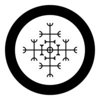 Helm der Ehrfurcht aegishjalmur oder egishjalmur galdrastav Symbol schwarzer Farbvektor im Kreis rundes Bild im flachen Stil vektor