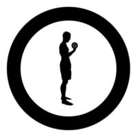 Mann macht Übungen mit Hanteln Sport Aktion männlich Training Silhouette Seitenansicht Symbol Farbe schwarz Abbildung im Kreis rund vektor