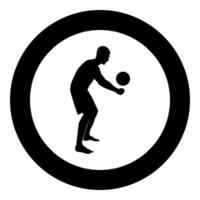 Volleyballspieler schlägt den Ball mit unterer Silhouette Seitenansicht Angriffsball Symbol schwarze Farbe Abbildung im Kreis rund vektor