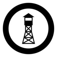 Wachturm Übersicht Forest Ranger Fire Site Symbol im Kreis rund schwarz Farbe Vektor Illustration solide Umriss Stil Bild