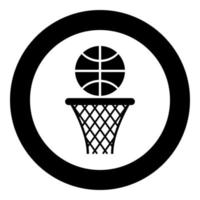 Basketball-Korb und Ball hoop Netz und Ball-Symbol im Kreis runden schwarzen Farbvektor Illustration Flat Style Image vektor