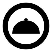 cloche serveringsfat restaurang täcker kupol tallrik täcker för att hålla mat varm konvex lock utsökt presentation gourmet måltid catering koncept ikon i cirkel rund svart färg vektor illustration bild