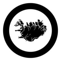 karta över island ikon svart färg vektor i cirkel rund illustration platt stil bild