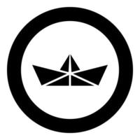 Papier Schiff Boot Origami-Symbol im Kreis rund schwarz Farbe Vektor Illustration solide Umriss Stil Bild