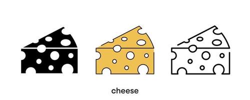 Käse-Icon-Design. Käse-Symbol in Silhouette gesetzt, farbig und linear. Käse-Symbol-Linie-Vektor-Illustration isoliert auf einem sauberen Hintergrund für Ihr Logo-Design für mobile Web-Anwendungen. moderne Linie. vektor
