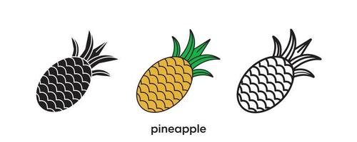 ananas ikon design. ananas ikonuppsättning i siluett, färgglada och linjära. ananas ikon linje vektorillustration isolerad på en ren bakgrund för din webbmobilapplikation logotypdesign. vektor