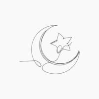 kontinuerlig linje ritning halvmåne och stjärna illustration symbol vektor