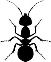 Draufsicht der schwarzen Silhouette der Ameise. Symbol oder Insektensymbol. Vektor