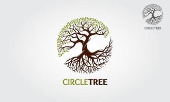 Kreis-Baum-Vektor-Logo-Vorlage. Dieses Logo stellt einen Baum dar, dessen Wurzeln und Äste zu einem Kreis verbunden sind. Dieses Konzept kann für Recycling, Umweltverbände, Landschaften verwendet werden. vektor