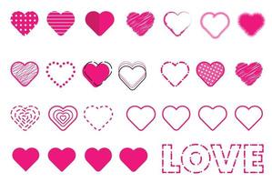 rosa hjärtan uppsättning av olika former med kärlekstext vektor