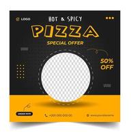Pizza-Social-Media-Banner-Post-Vorlage. Pizza-Social-Banner, Pizza-Banner-Design, Fast-Food-Social-Media-Vorlage für Restaurant. Pizza-Social-Media-Banner-Design mit gelber und schwarzer Farbe. vektor