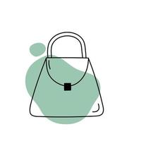 snygg casual line art handväska och blå abstrakta former. kvinnlig väska i doodle stil. vektor