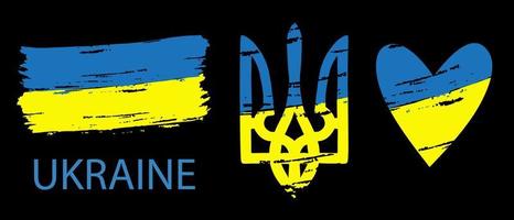 Ukrainas vapen, nationella symboler för självständighet. ukrainska treudden och flaggan med grunge textur. vektor illustration.