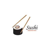 sushi och rullar med chopstick bar eller restaurang vektor logotyp mall.