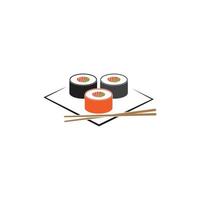 Sushi und Brötchen mit Essstäbchen-Bar oder Restaurant-Vektor-Logo-Vorlage. vektor