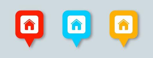 Home-Symbol auf der Pin-Kartenposition. Flache Häuser Symbole für Apps und Websites. vektor