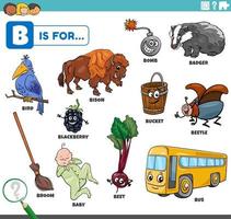 bokstaven b ord pedagogisk set med seriefigurer vektor