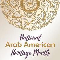 Nationaler Monat des arabischen amerikanischen Erbes. Vektorhintergrund, rundes Mandala, östliche orientalische Verzierung der Tradition. Naahm-Quadrat-Vorlage vektor