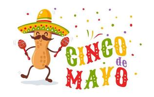 vektor illustration av jordnötter i sombrero för cinco de mayo festival.