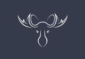 Elchlinie zeichnen, männlicher Elchkopf mit Geweih. Lineares Symbol für gehörnte Tiere, minimalistische Logo-Designvorlage für Wildtiere. Vektor isoliertes Logo.