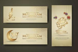 luxuriöse muharram kalligrafie islamisches und frohes neues hijri jahr, set banner vorlage vektor