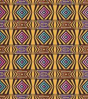 abstrakter psychedelischer geometrischer formnahtloser musterhintergrund. lebendiges, farbenfrohes Design mit ethnischen Stammesstreifen. Verwendung für Stoffe, Textilien, Innendekorationselemente, Polster, Verpackungen. vektor
