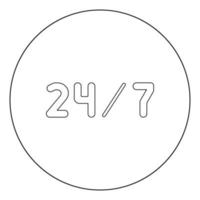 24 7 Service-Symbol schwarze Farbe im Kreis oder rund vektor
