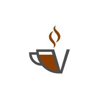 kaffekopp ikon design bokstaven v logotyp koncept vektor