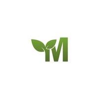 bokstaven m med gröna blad symbol logotyp vektor
