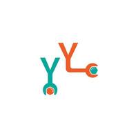 Buchstabe y-Logo-Symbol, das ein Schraubenschlüssel- und Bolzendesign bildet