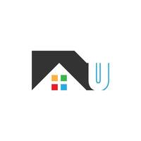 bokstaven u logotyp ikon för hus, fastighetsvektor vektor