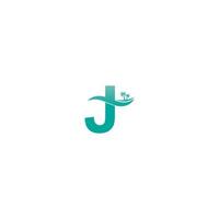 Buchstabe j Logo Kokospalme und Wasserwellen-Icon-Design vektor