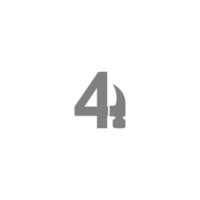 Nummer 4 und Hammer-Kombinationssymbol-Logo-Design vektor