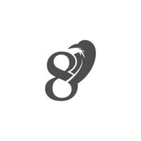 Nummer 8 und Krähen-Kombinationssymbol-Logo-Design vektor