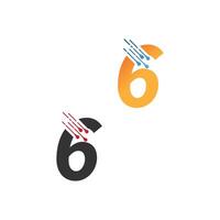 nummer 6 einfaches tech-logo mit schaltkreislinien-symbol vektor