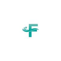 bokstaven f logotyp kokospalmer och vatten våg ikon design vektor