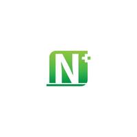 Buchstabe n Logo-Symbol mit medizinischem Kreuzdesign vektor