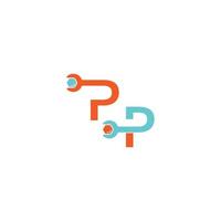 Buchstabe p-Logo-Symbol, das ein Schraubenschlüssel- und Bolzendesign bildet