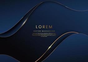 luxuskonzeptvorlage dunkelblaue wellenform 3d auf dunkelblauem hintergrund und goldene kurvenlinie mit kopienraum für text.