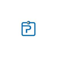 Buchstabe p-Logo-Symbol, das ein Schraubenschlüssel- und Bolzendesign bildet