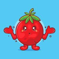 süßes tomatenfrucht-charakter-maskottchen mit verwirrter geste isolierter karikatur im flachen stildesign. großartige Ressource für Symbol, Symbol, Logo, Aufkleber, Banner. vektor