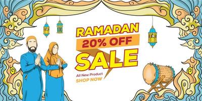ramadan doodle inbjudningskort och hälsning banner. vektor