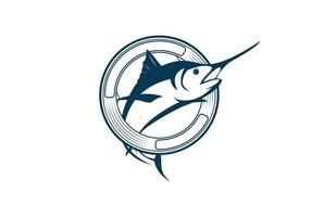 kreisförmiges rundes springendes Marlin-Schwertfisch-Abzeichen-Emblem-Etikett für Angler-Club-Logo-Design-Vektor